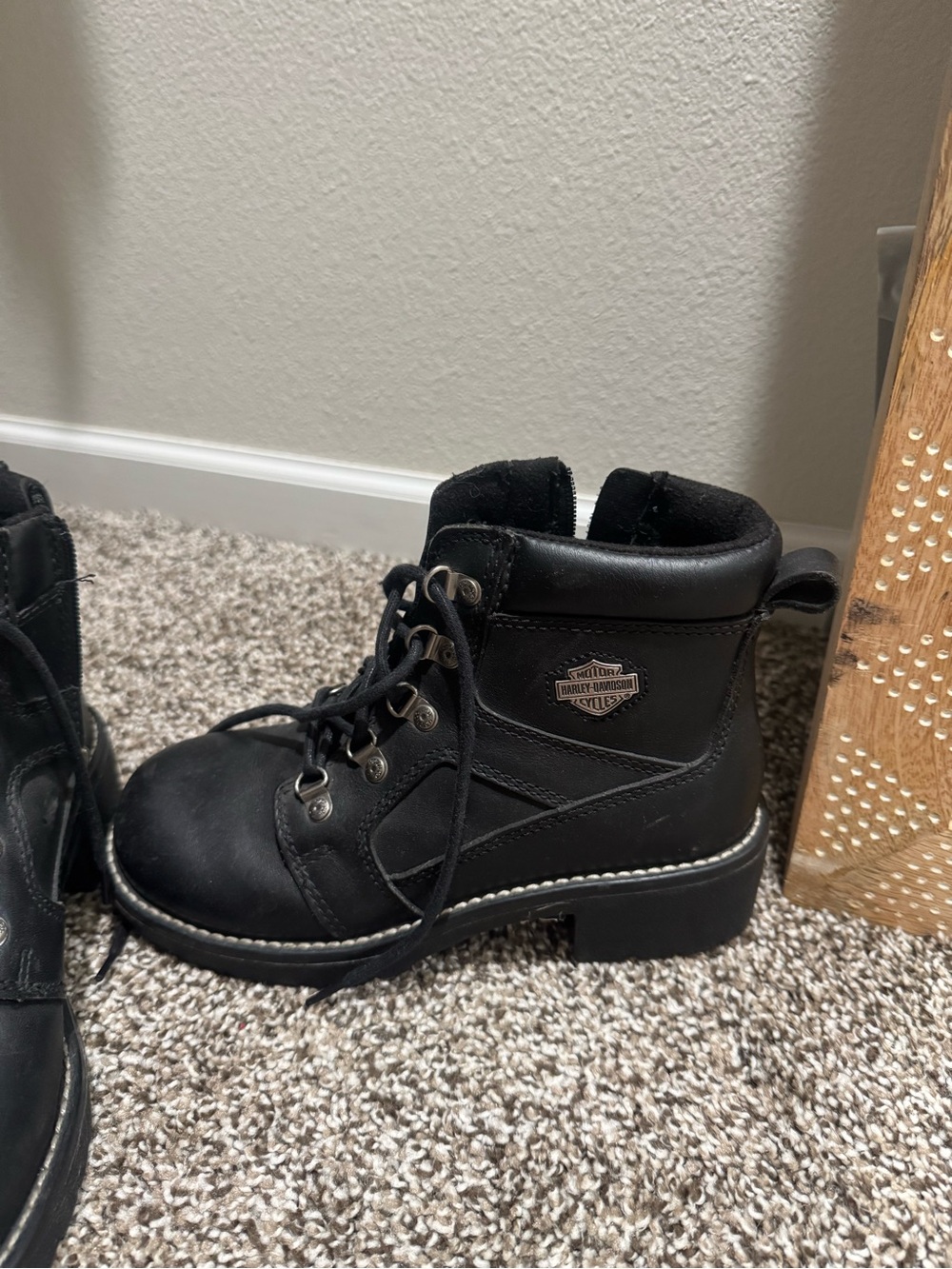 Harley-Davidson Black and Orange Lace-Up Leather Boots - Picture 3 of 3